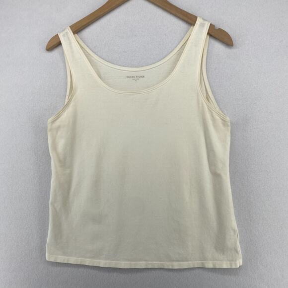 EILEEN FISHER Tank Top M Stretch Jersey Organic Cotton Scoop Neck Off White USA - Picture 1 of 11